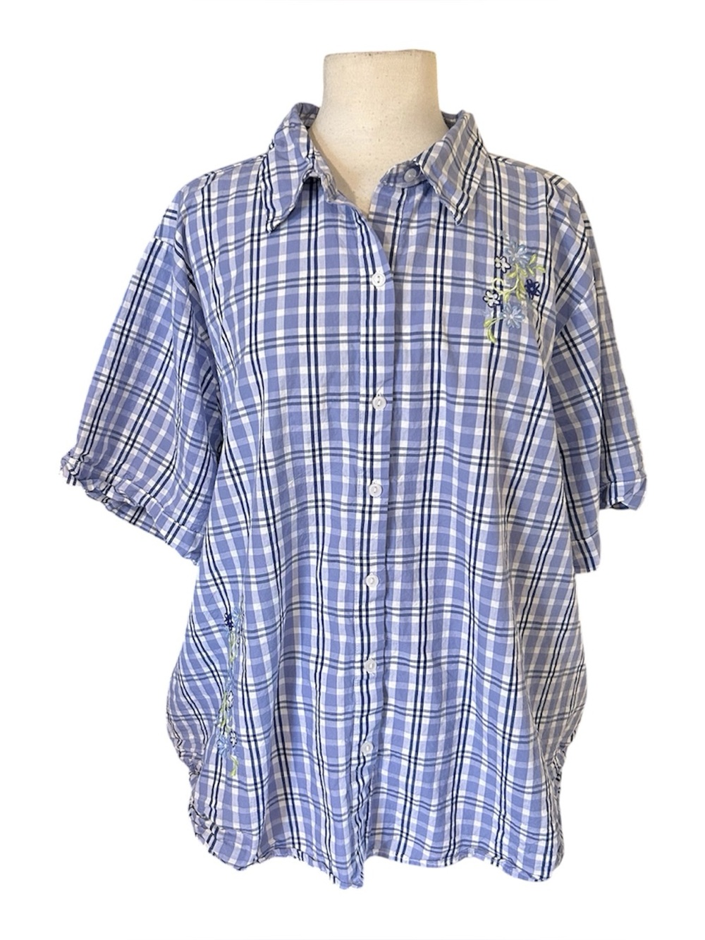 Country Store Womens 3X Shirt Button Up Floral Plaid Boho Top Western Classic